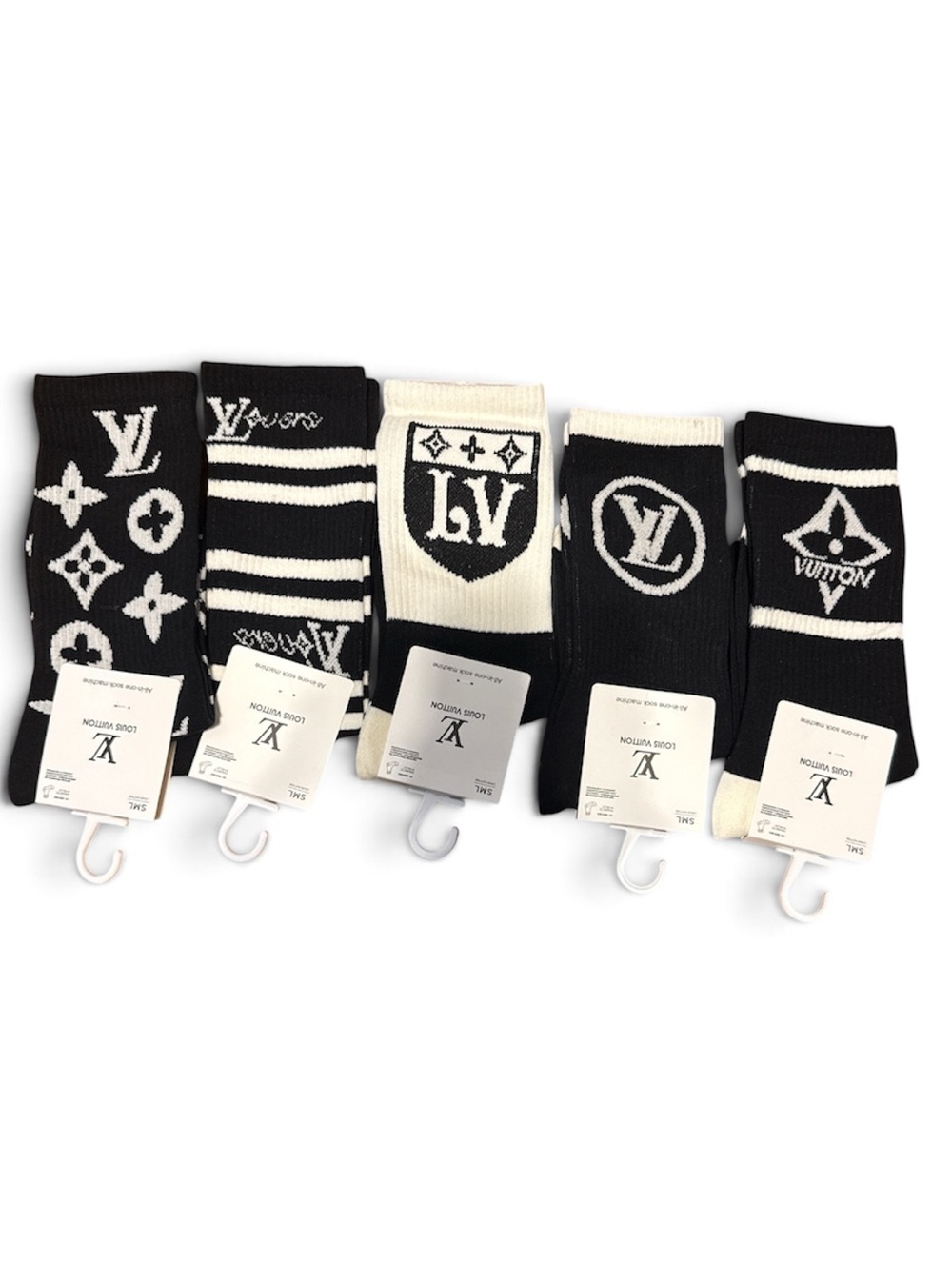 Source Unknown Black & White Logo Crew Socks - 5 Pack